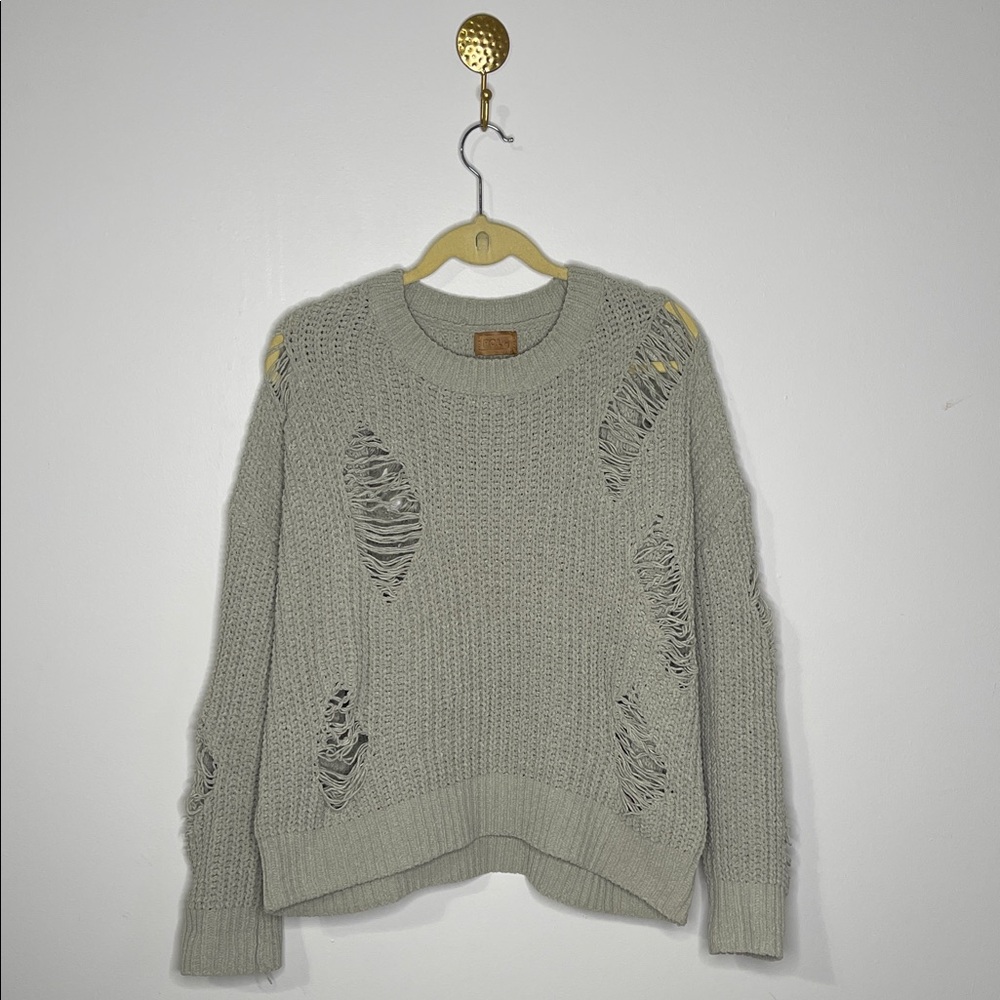 POL Green distressed Knit sweater. Large. Like new.